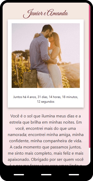 Exemplo de cartão digital personalizado com foto do casal no campo