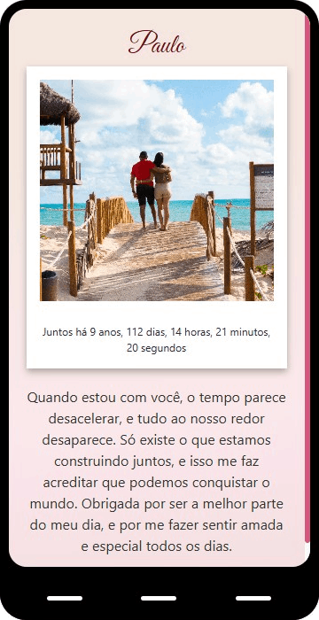 Exemplo de cartão digital personalizado com foto do casal na praia